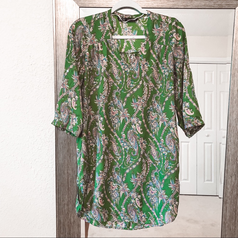 Zara Green Regal Paisley Print Tunic Dress XS